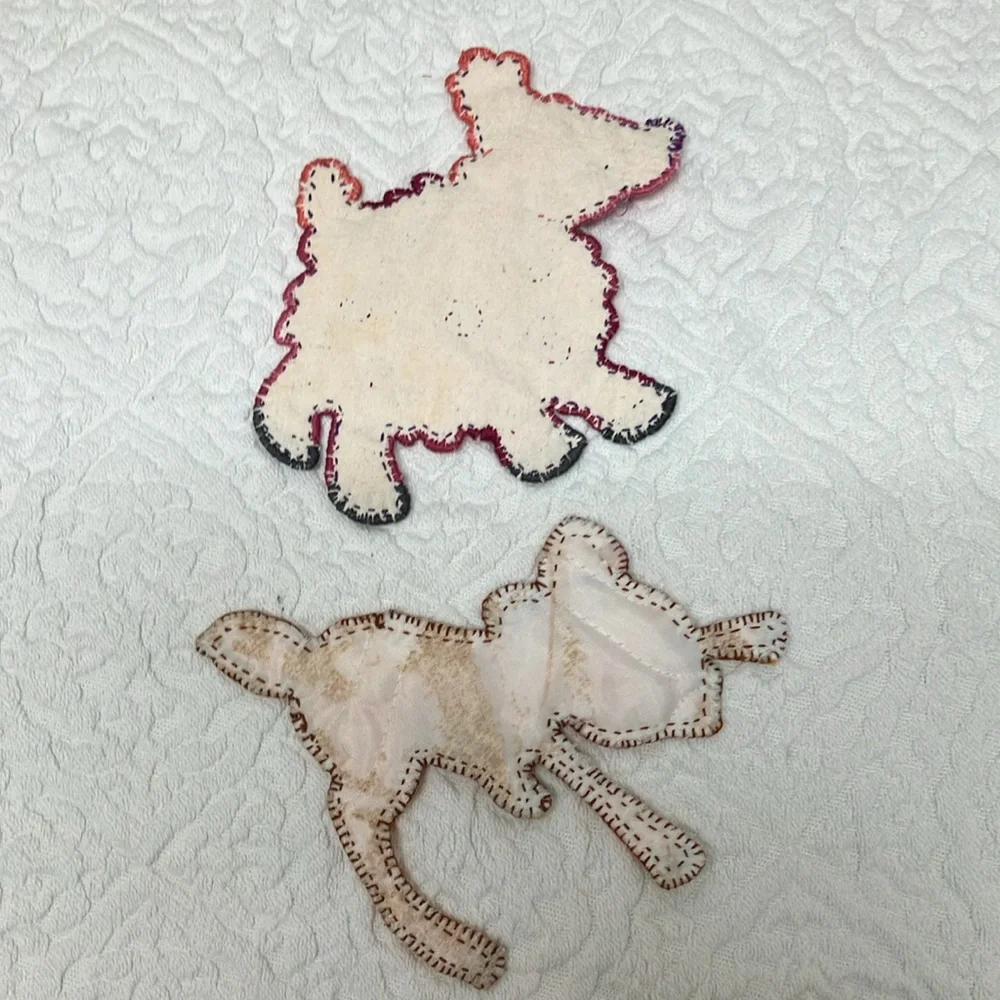 Vintage sewing notion appliqués, felt with stitching, pink lamb & orange deer - Picture 4 of 6